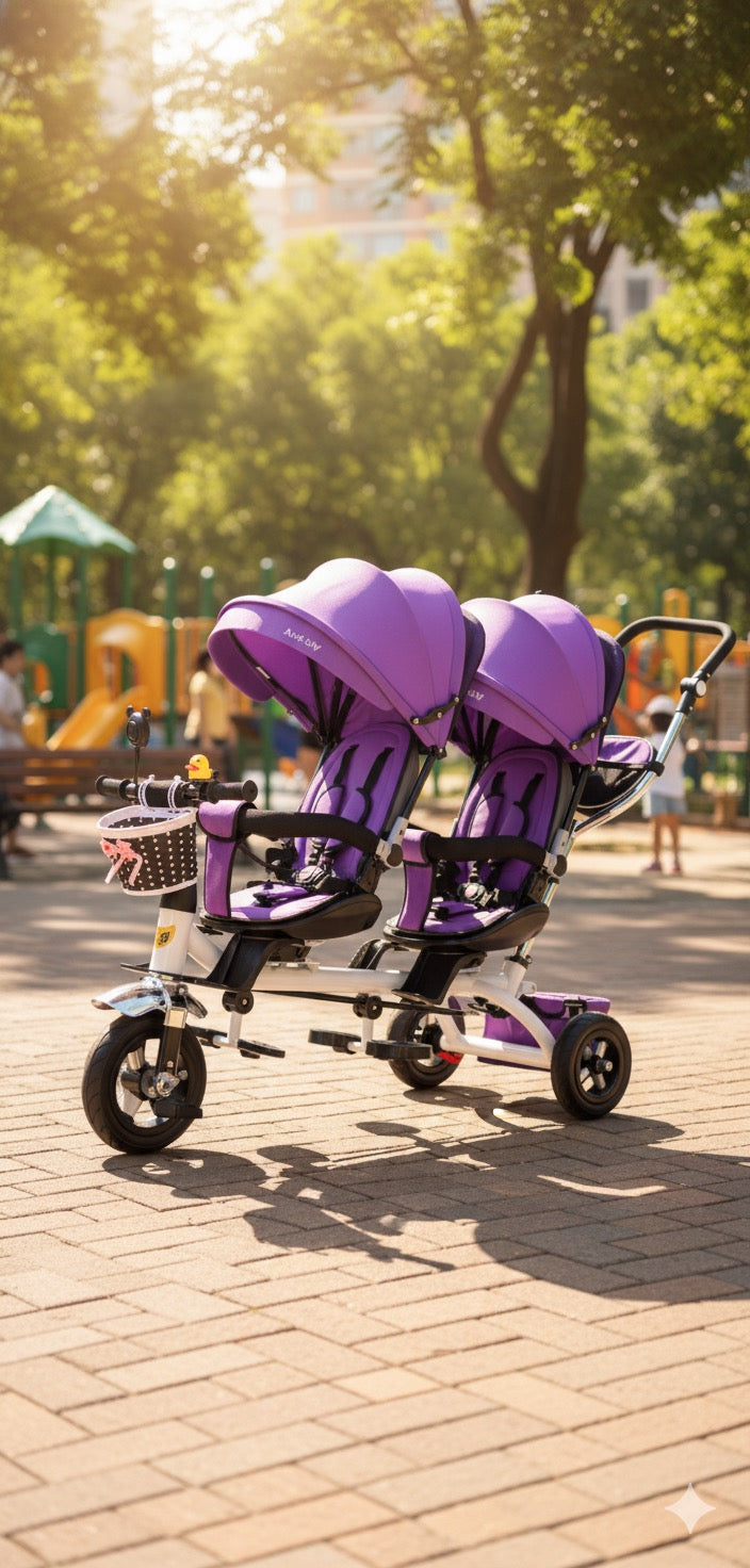 Twin Rider: Foldable, Lightweight Stroller & Push Tricycle