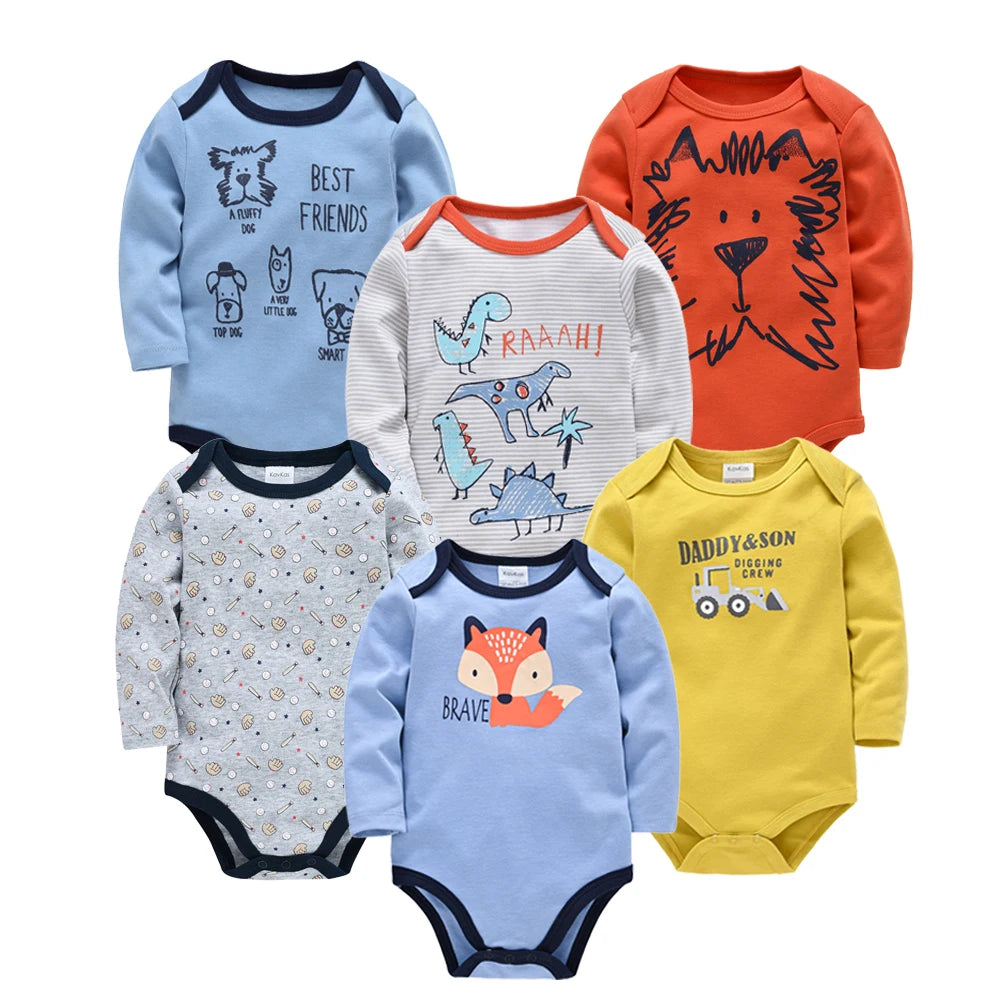 Kavkas Baby Bodysuits – 6-Pack Long Sleeve 100% Cotton, Newborn to 12 Months, Unisex