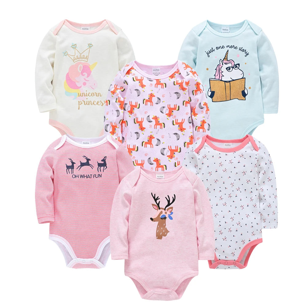 Kavkas Baby Bodysuits – 6-Pack Long Sleeve 100% Cotton, Newborn to 12 Months, Unisex