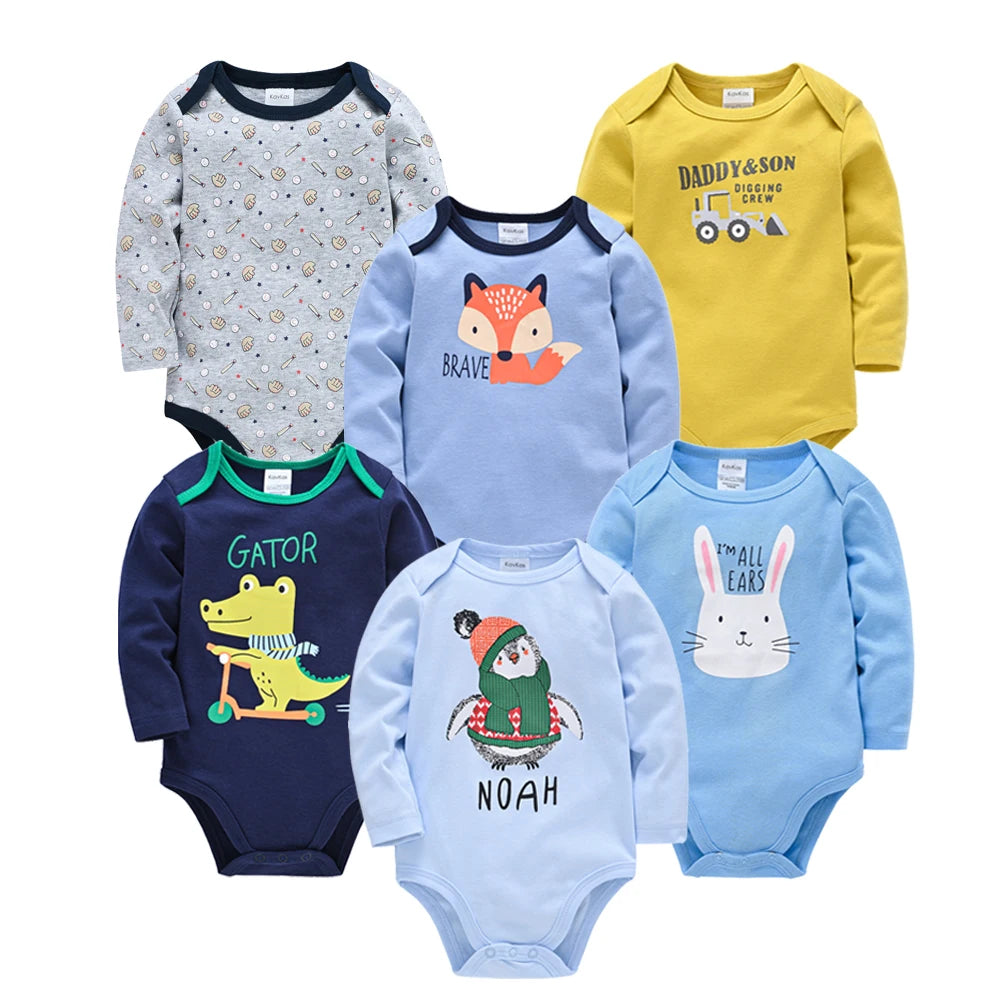 Kavkas Baby Bodysuits – 6-Pack Long Sleeve 100% Cotton, Newborn to 12 Months, Unisex