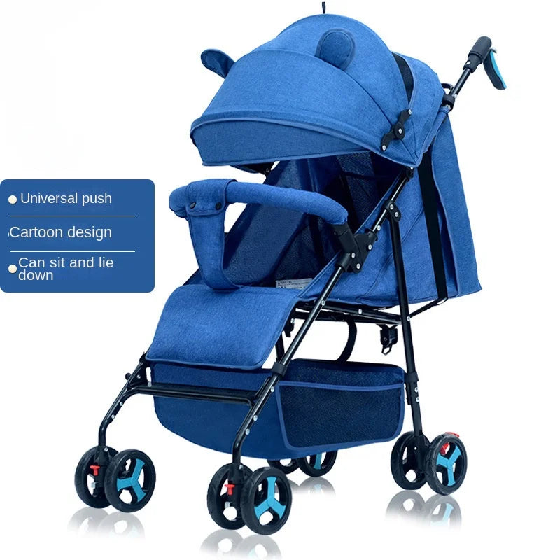 Sitting and Lying All-in-one Design 0 to 4 years Old Baby Stroller Spring Shock-absorbing One-touch Folding Lightweight Stroller