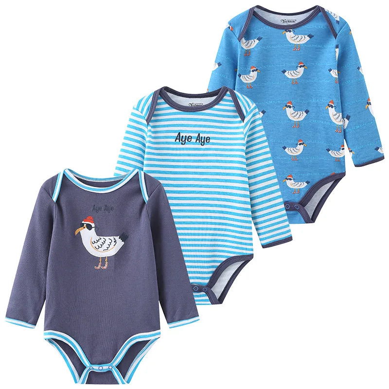 Kiddiezoom 3 Pcs Newborn Cartoon Long Sleeve 100%cotton Baby Boy Girl Bodysuit Soft Infant Onesies Clothes