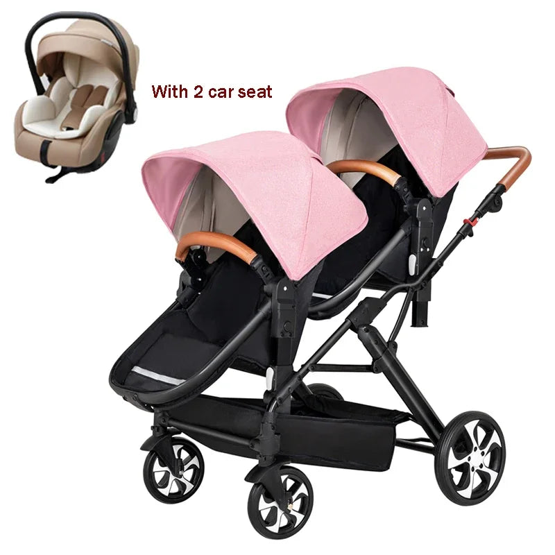 3in1 Twins Baby Stroller with car seat for two kid baby carriage Foldable High landscape shock-absorbing baby stroller