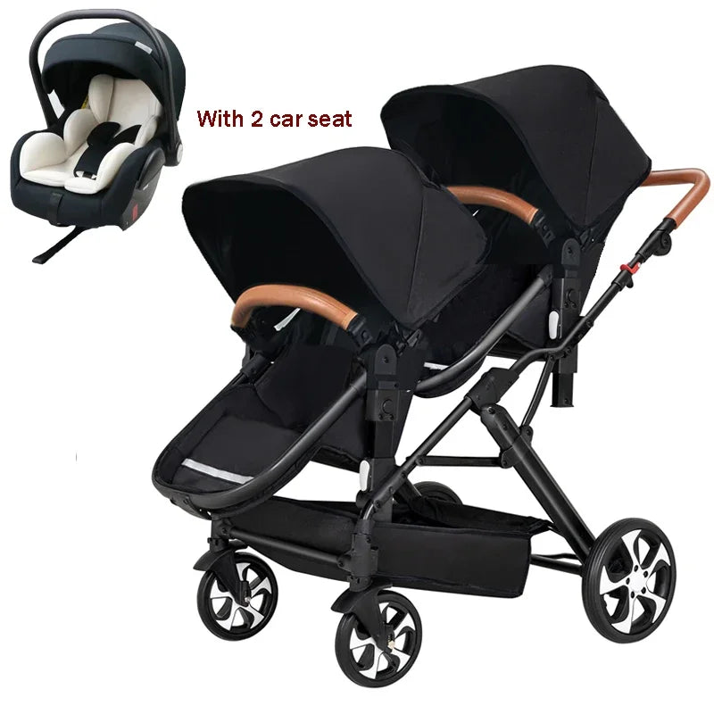 3in1 Twins Baby Stroller with car seat for two kid baby carriage Foldable High landscape shock-absorbing baby stroller