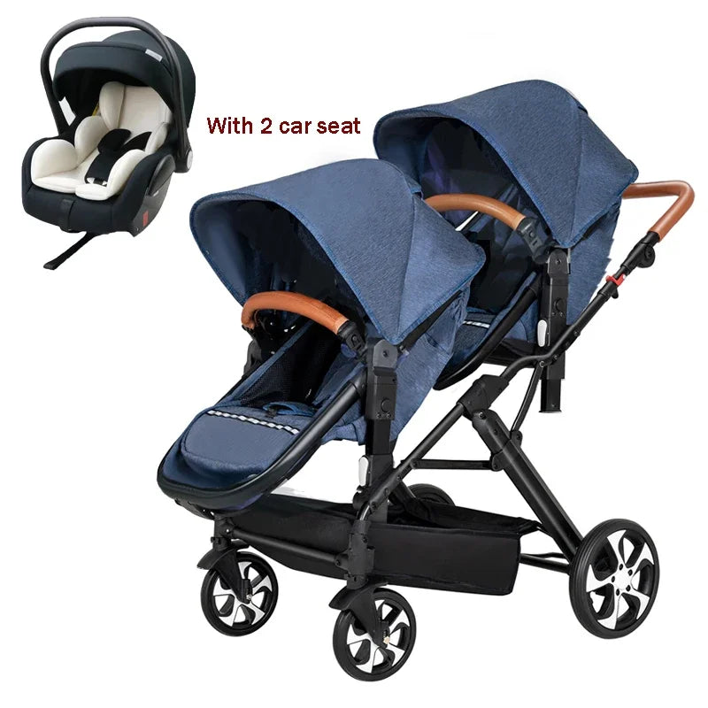 3in1 Twins Baby Stroller with car seat for two kid baby carriage Foldable High landscape shock-absorbing baby stroller