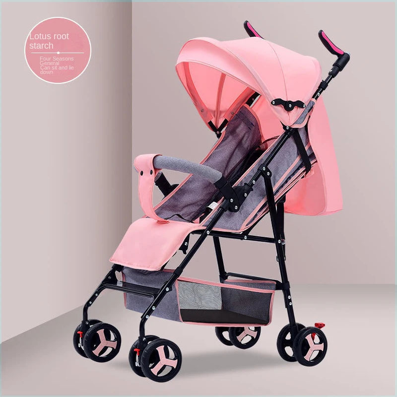 Sitting and Lying All-in-one Design 0 to 4 years Old Baby Stroller Spring Shock-absorbing One-touch Folding Lightweight Stroller