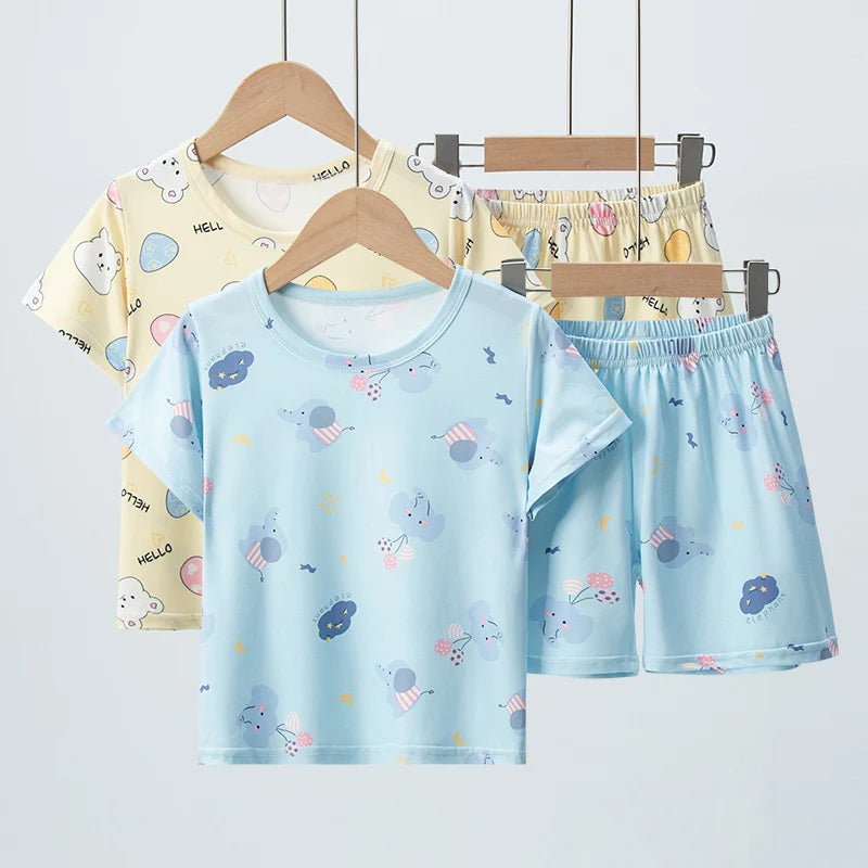 2-piece Summer Children's Comfortable And Versatile Cute Short sleeved Shorts Set For Boys And Girls Casual Home And Outdoor Set