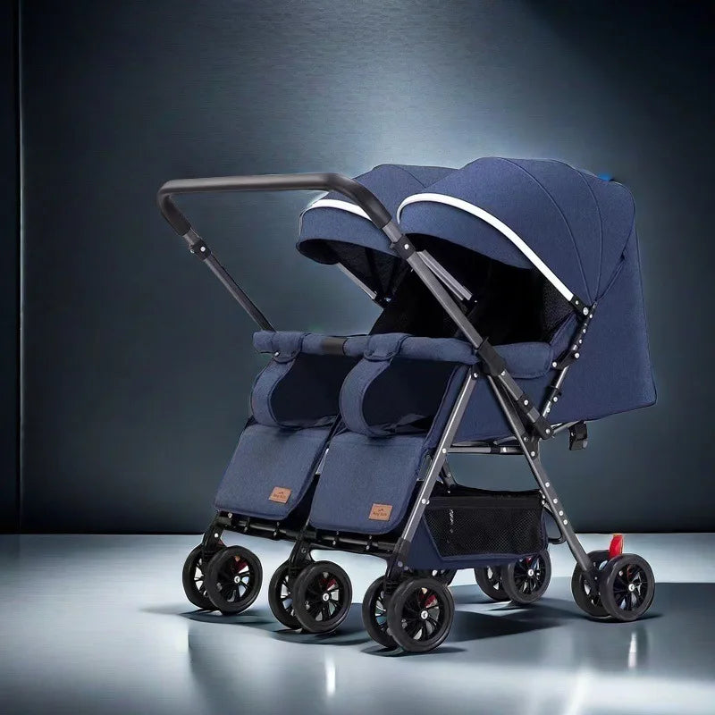 Twin Baby Stroller Foldable Double Seat, Lightweight Outdoor Pram with 360° Swivel Wheels, Reclining Design,Elevator Friendly