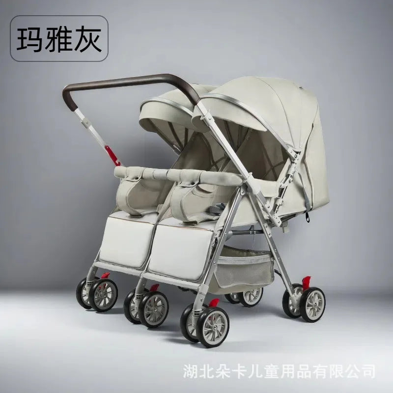 Twin Baby Stroller Foldable Double Seat, Lightweight Outdoor Pram with 360° Swivel Wheels, Reclining Design,Elevator Friendly
