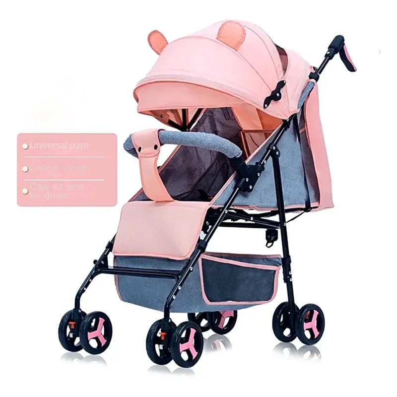 Sitting and Lying All-in-one Design 0 to 4 years Old Baby Stroller Spring Shock-absorbing One-touch Folding Lightweight Stroller