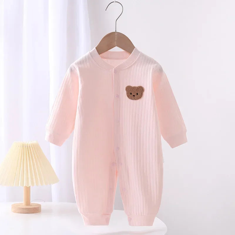 Bodysuit & One Pieces for Boys Girls Newborn Rompers Solid Color 100 Cotton 0-24M Long Sleeve Loungewear Outfit Thin Cute Design