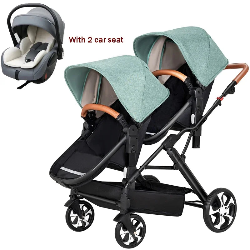 3in1 Twins Baby Stroller with car seat for two kid baby carriage Foldable High landscape shock-absorbing baby stroller