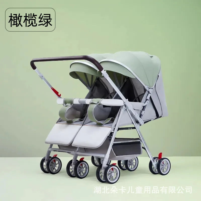 Twin Baby Stroller Foldable Double Seat, Lightweight Outdoor Pram with 360° Swivel Wheels, Reclining Design,Elevator Friendly