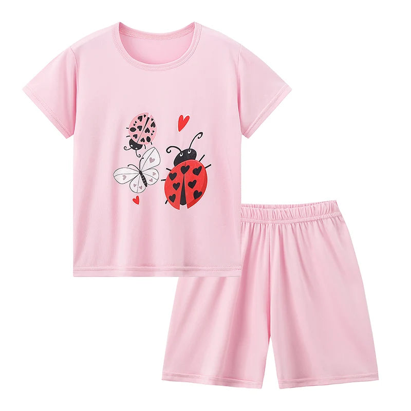 2-piece Summer Children's Comfortable And Versatile Cute Short sleeved Shorts Set For Boys And Girls Casual Home And Outdoor Set