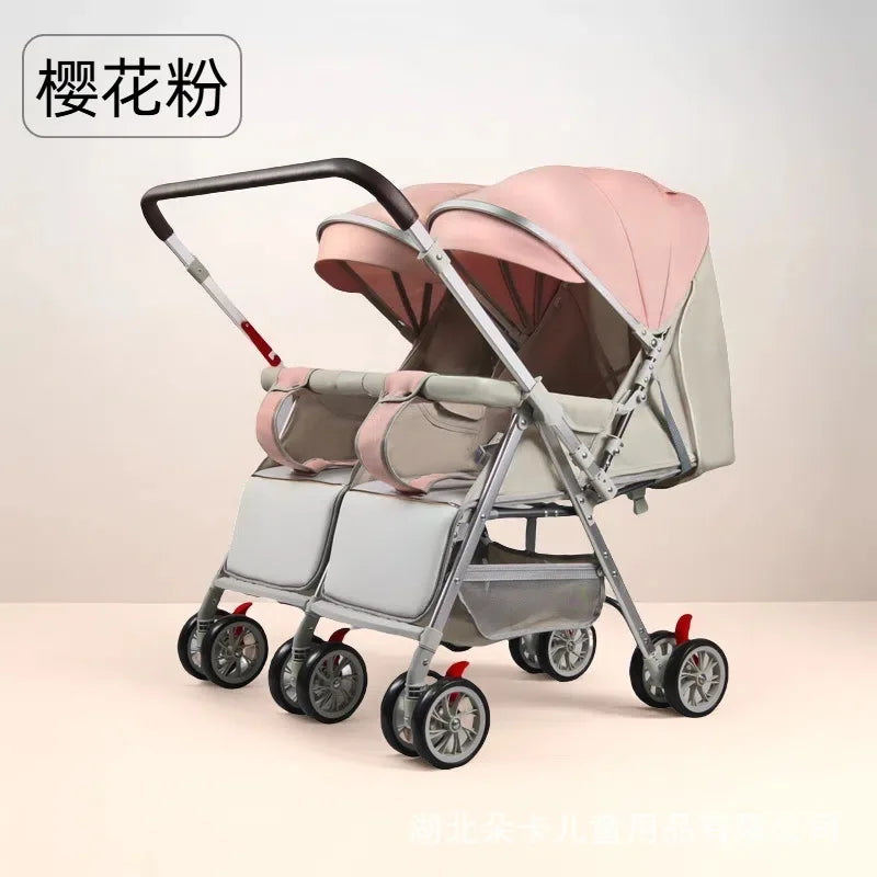 Twin Baby Stroller Foldable Double Seat, Lightweight Outdoor Pram with 360° Swivel Wheels, Reclining Design,Elevator Friendly