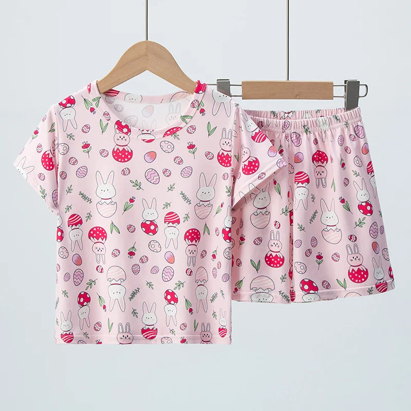 2-piece Summer Children's Comfortable And Versatile Cute Short sleeved Shorts Set For Boys And Girls Casual Home And Outdoor Set