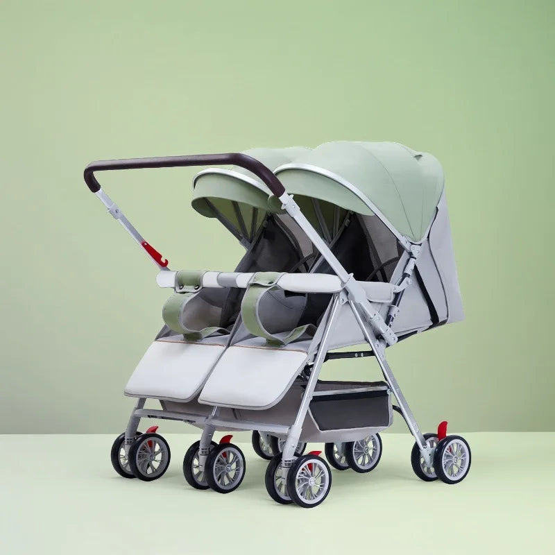 Twin Baby Stroller Foldable Double Seat, Lightweight Outdoor Pram with 360° Swivel Wheels, Reclining Design,Elevator Friendly