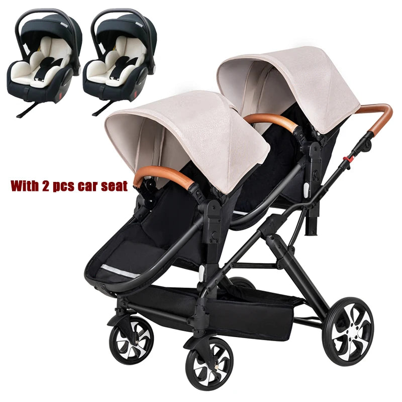 3in1 Twins Baby Stroller with car seat for two kid baby carriage Foldable High landscape shock-absorbing baby stroller