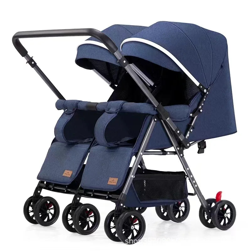Twin Baby Stroller Foldable Double Seat, Lightweight Outdoor Pram with 360° Swivel Wheels, Reclining Design,Elevator Friendly
