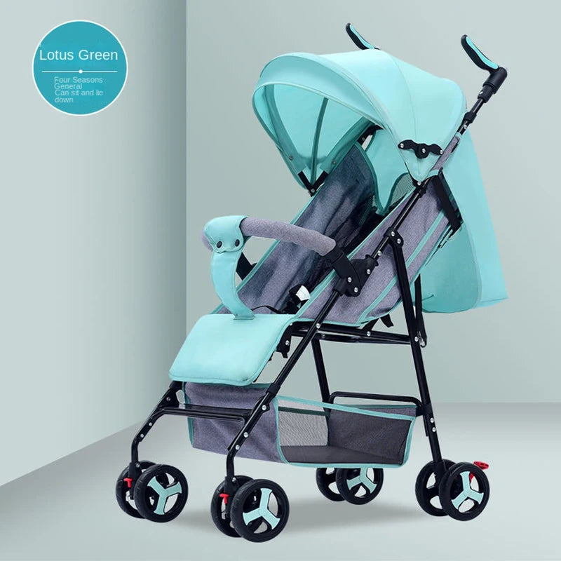 Sitting and Lying All-in-one Design 0 to 4 years Old Baby Stroller Spring Shock-absorbing One-touch Folding Lightweight Stroller