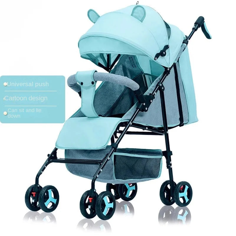 Sitting and Lying All-in-one Design 0 to 4 years Old Baby Stroller Spring Shock-absorbing One-touch Folding Lightweight Stroller