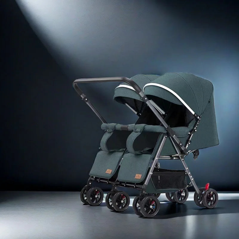 Twin Baby Stroller Foldable Double Seat, Lightweight Outdoor Pram with 360° Swivel Wheels, Reclining Design,Elevator Friendly