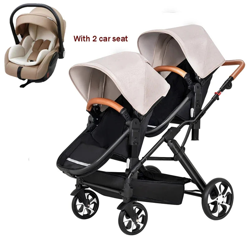 3in1 Twins Baby Stroller with car seat for two kid baby carriage Foldable High landscape shock-absorbing baby stroller