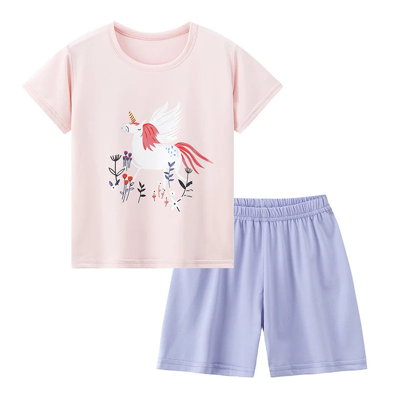 2-piece Summer Children's Comfortable And Versatile Cute Short sleeved Shorts Set For Boys And Girls Casual Home And Outdoor Set